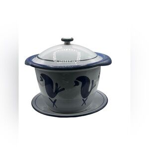 Vintage Husqvarna Cast Iron Enamelware Dutch Oven Blue Birds Pot Lid Plate